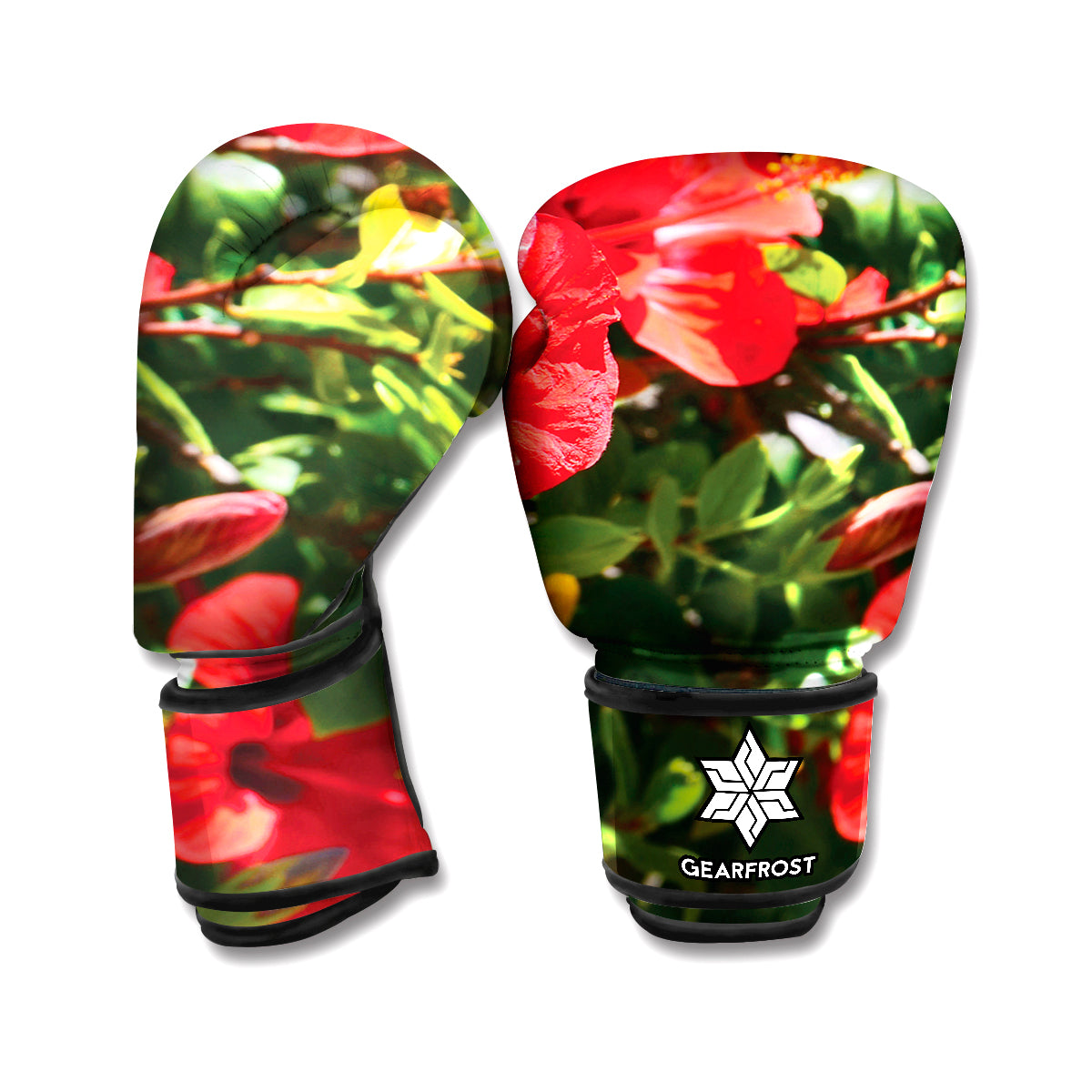 Red Hibiscus Flowers Print Boxing Gloves