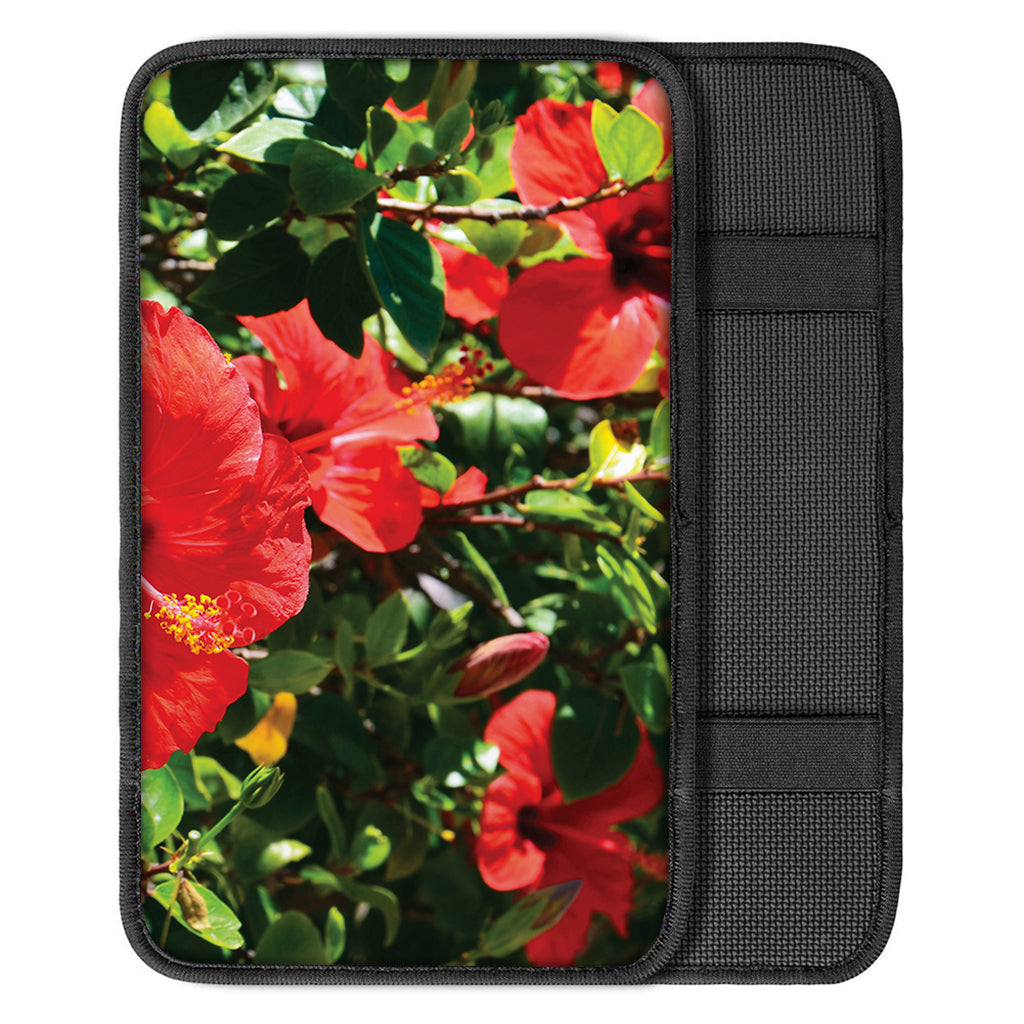 Red Hibiscus Flowers Print Car Center Console Cover