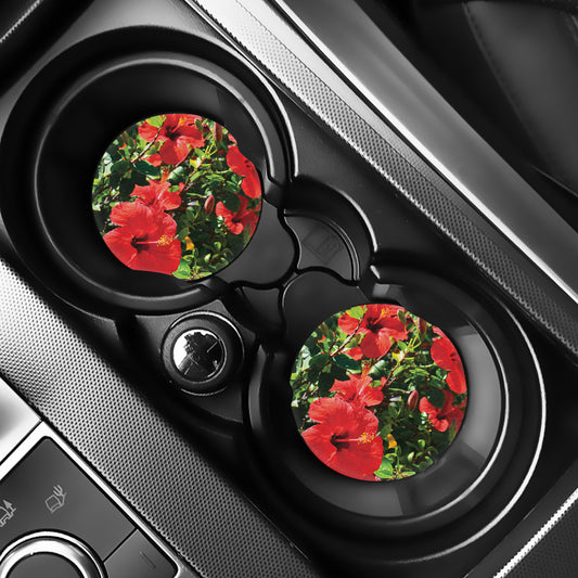 Red Hibiscus Flowers Print Car Coasters
