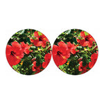 Red Hibiscus Flowers Print Car Coasters