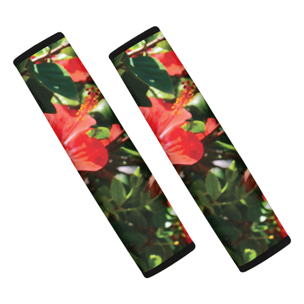 Red Hibiscus Flowers Print Car Seat Belt Covers