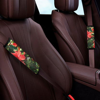 Red Hibiscus Flowers Print Car Seat Belt Covers