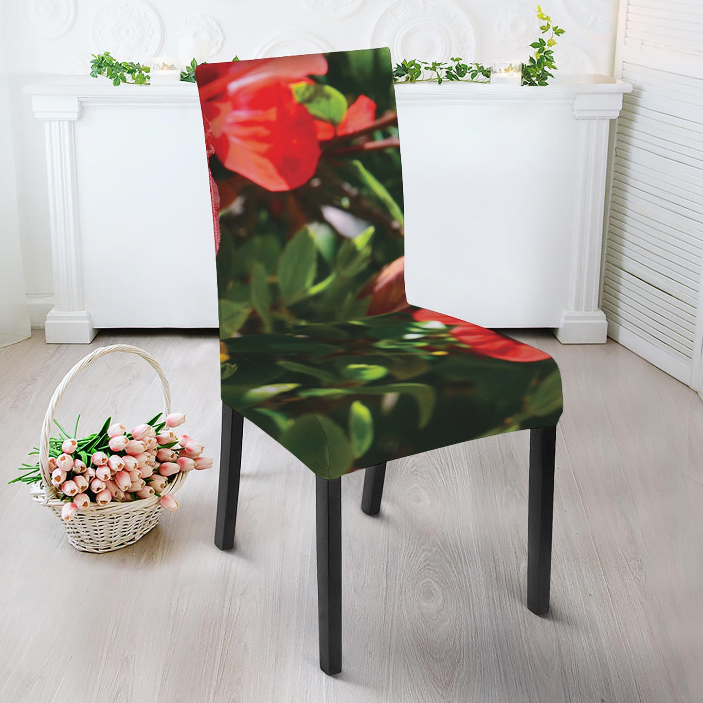 Red Hibiscus Flowers Print Dining Chair Slipcover