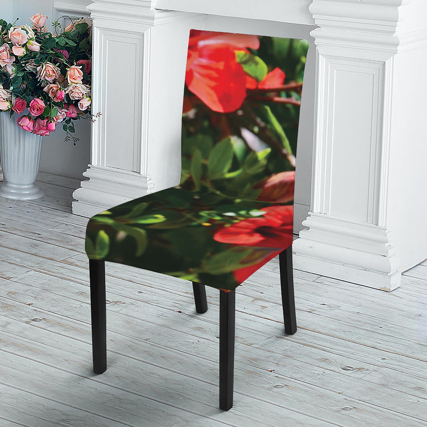 Red Hibiscus Flowers Print Dining Chair Slipcover