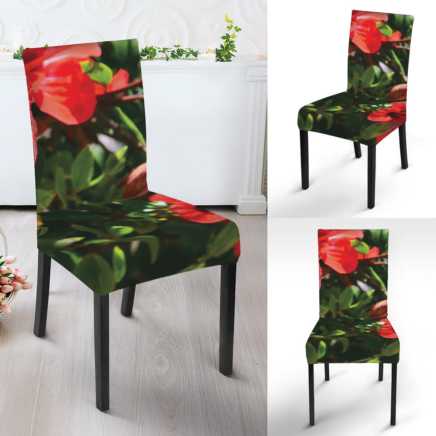 Red Hibiscus Flowers Print Dining Chair Slipcover