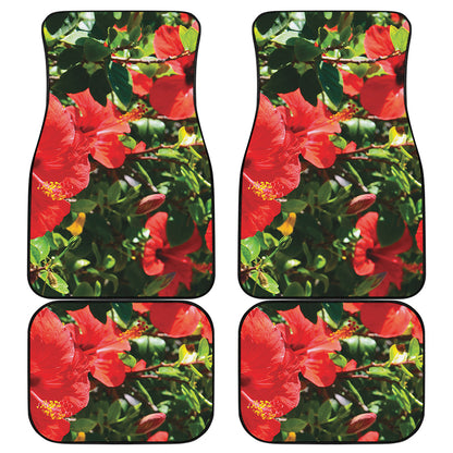 Red Hibiscus Flowers Print Front and Back Car Floor Mats