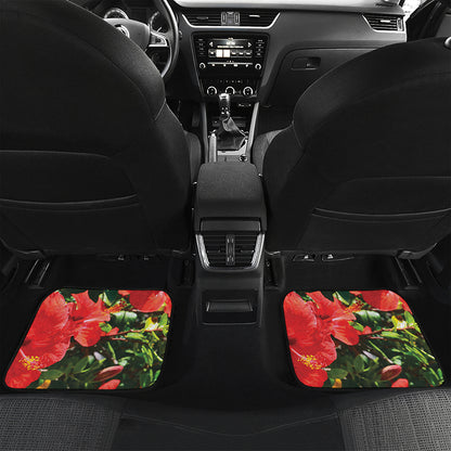 Red Hibiscus Flowers Print Front and Back Car Floor Mats