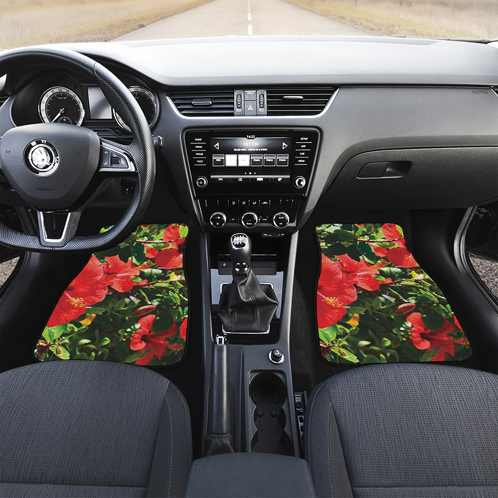 Red Hibiscus Flowers Print Front Car Floor Mats