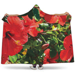 Red Hibiscus Flowers Print Hooded Blanket