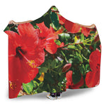 Red Hibiscus Flowers Print Hooded Blanket