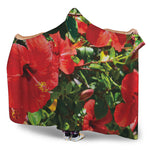 Red Hibiscus Flowers Print Hooded Blanket
