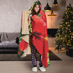 Red Hibiscus Flowers Print Hooded Blanket