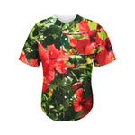 Red Hibiscus Flowers Print Men's Baseball Jersey