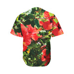 Red Hibiscus Flowers Print Men's Baseball Jersey