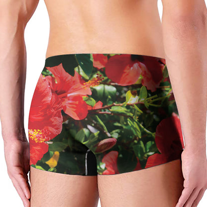 Red Hibiscus Flowers Print Men's Boxer Briefs