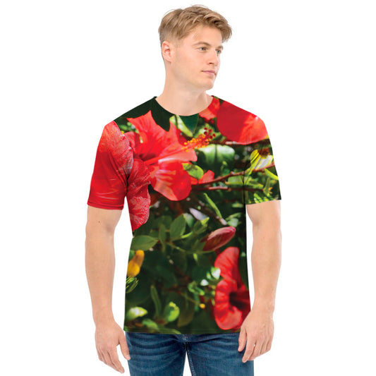 Red Hibiscus Flowers Print Men's T-Shirt