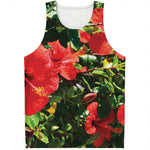 Red Hibiscus Flowers Print Men's Tank Top