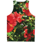 Red Hibiscus Flowers Print Men's Tank Top