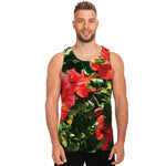 Red Hibiscus Flowers Print Men's Tank Top