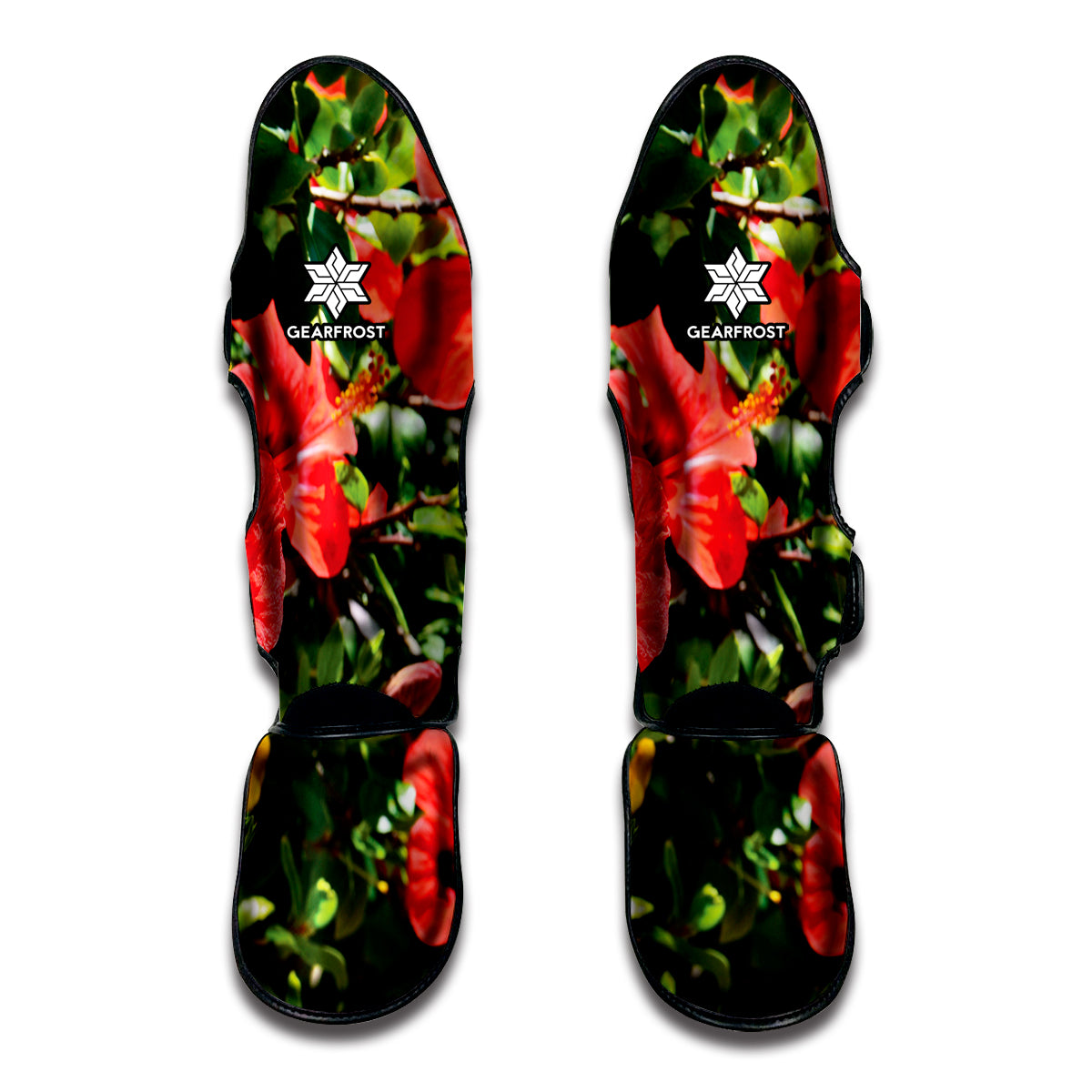 Red Hibiscus Flowers Print Muay Thai Shin Guard