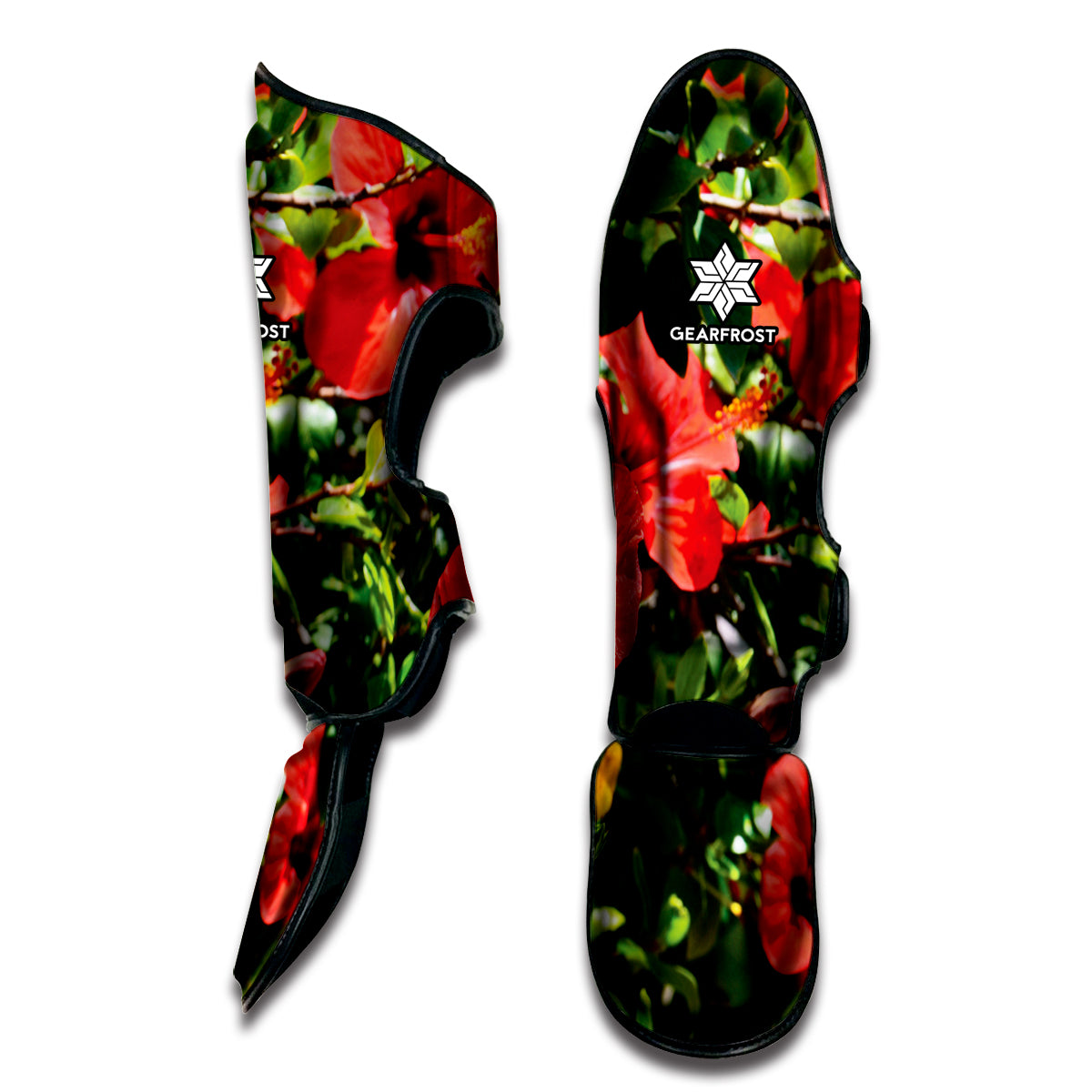 Red Hibiscus Flowers Print Muay Thai Shin Guard