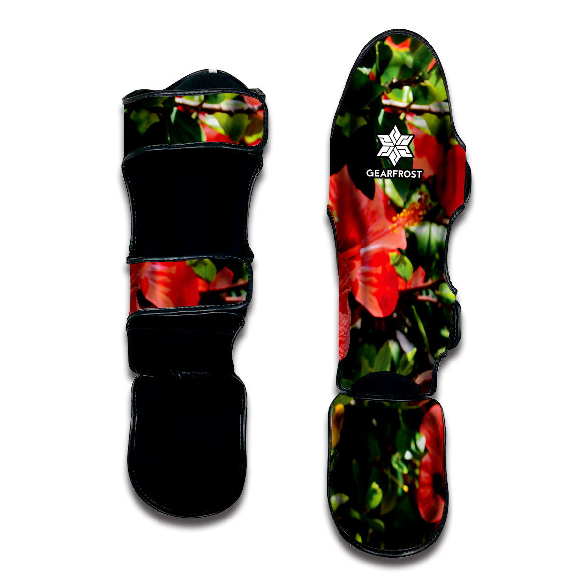 Red Hibiscus Flowers Print Muay Thai Shin Guard