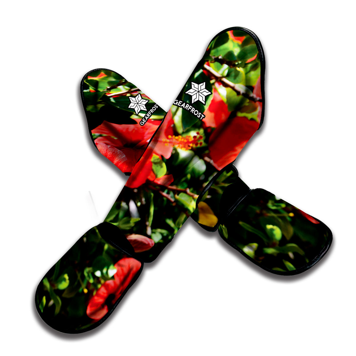 Red Hibiscus Flowers Print Muay Thai Shin Guard