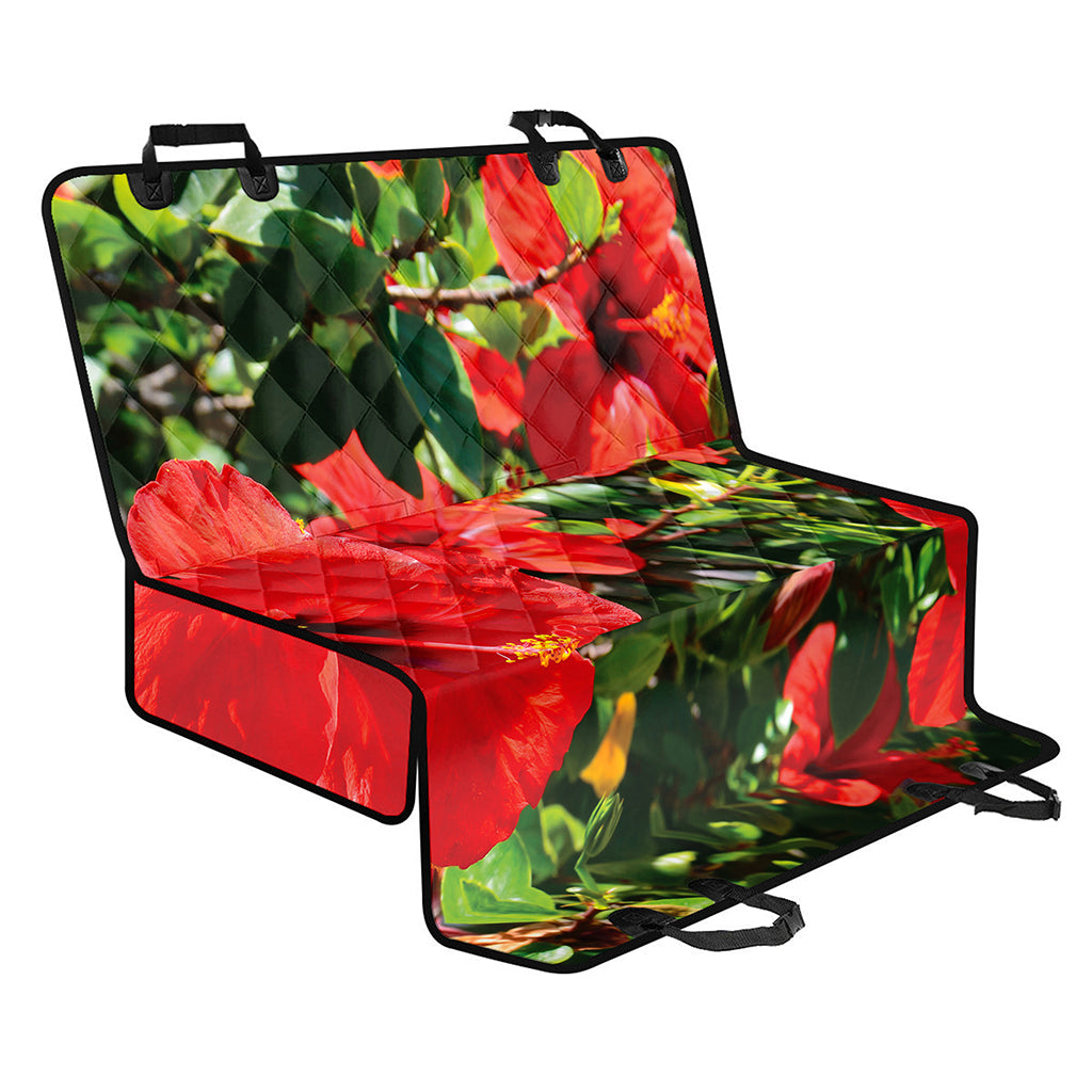 Red Hibiscus Flowers Print Pet Car Back Seat Cover
