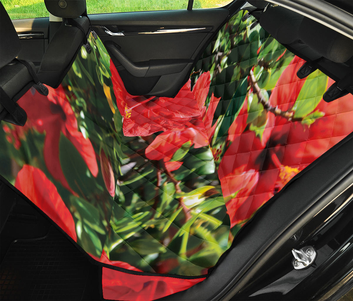 Red Hibiscus Flowers Print Pet Car Back Seat Cover