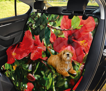 Red Hibiscus Flowers Print Pet Car Back Seat Cover