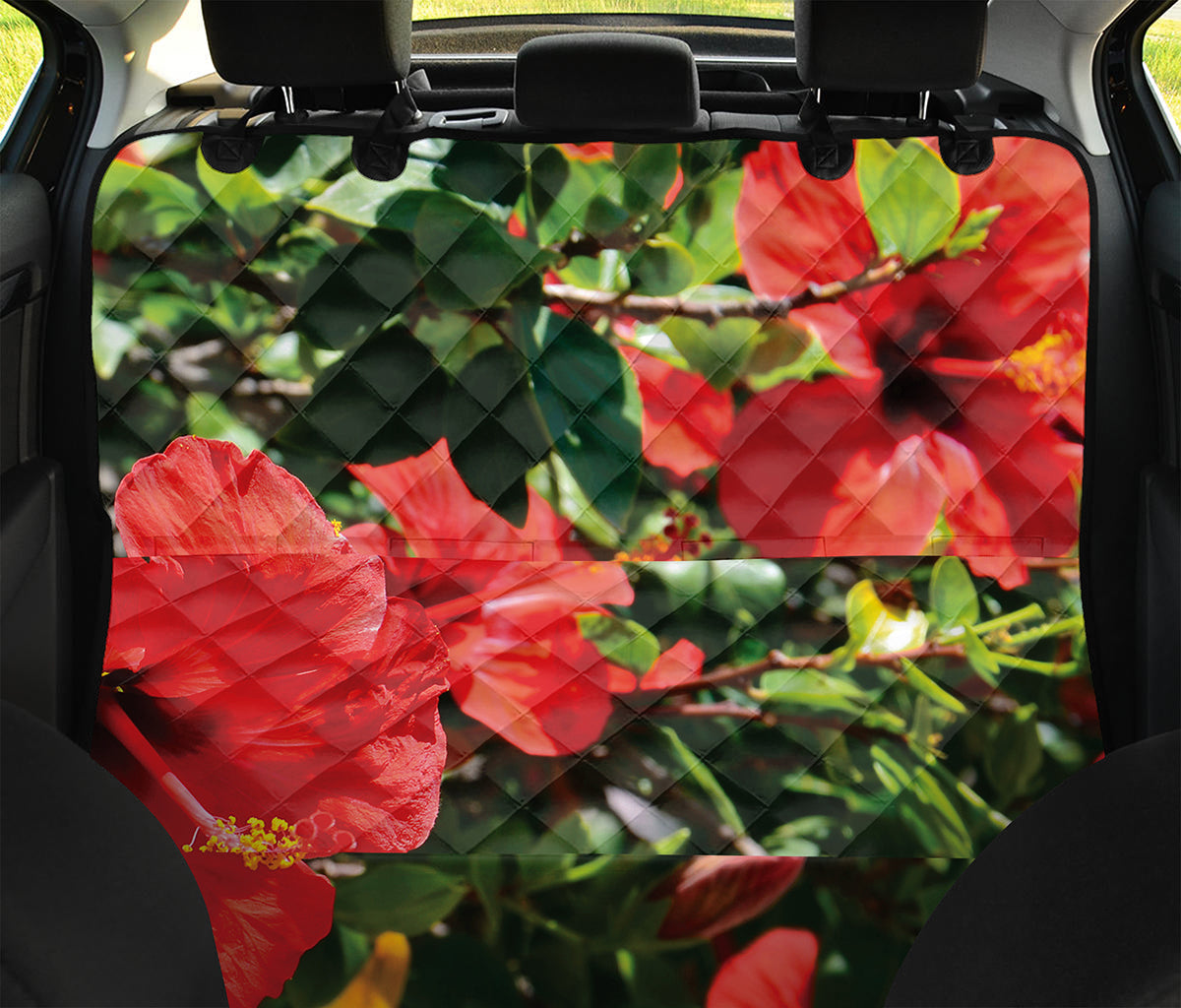 Red Hibiscus Flowers Print Pet Car Back Seat Cover