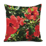 Red Hibiscus Flowers Print Pillow Cover