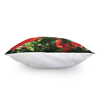 Red Hibiscus Flowers Print Pillow Cover
