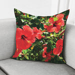 Red Hibiscus Flowers Print Pillow Cover