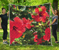 Red Hibiscus Flowers Print Quilt