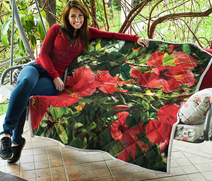Red Hibiscus Flowers Print Quilt