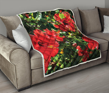 Red Hibiscus Flowers Print Quilt