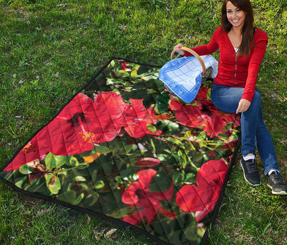 Red Hibiscus Flowers Print Quilt