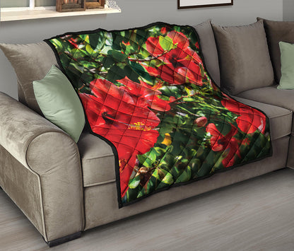 Red Hibiscus Flowers Print Quilt