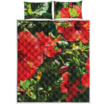 Red Hibiscus Flowers Print Quilt Bed Set