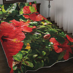 Red Hibiscus Flowers Print Quilt Bed Set