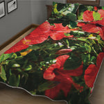 Red Hibiscus Flowers Print Quilt Bed Set