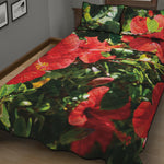 Red Hibiscus Flowers Print Quilt Bed Set