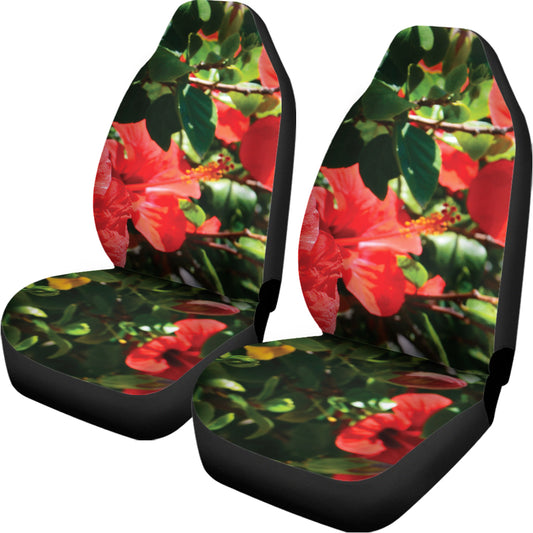 Red Hibiscus Flowers Print Universal Fit Car Seat Covers