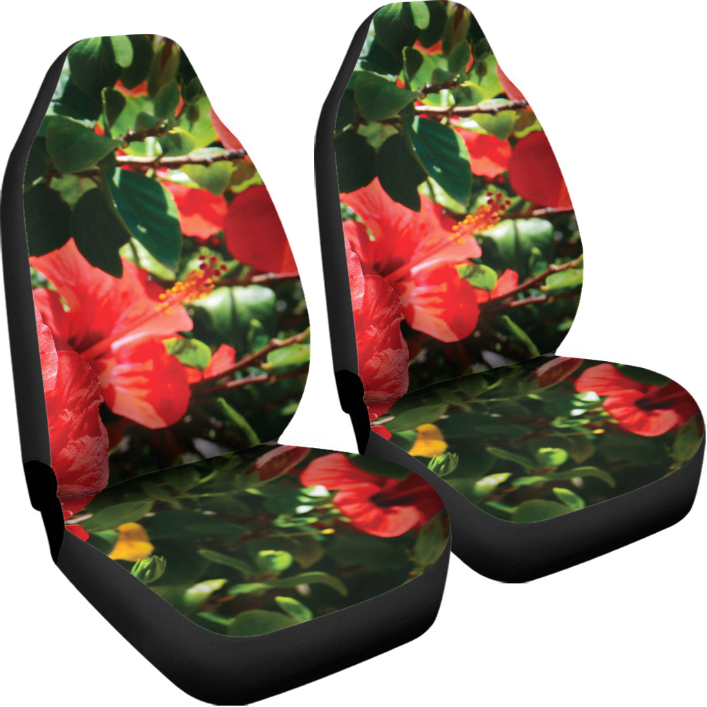 Red Hibiscus Flowers Print Universal Fit Car Seat Covers