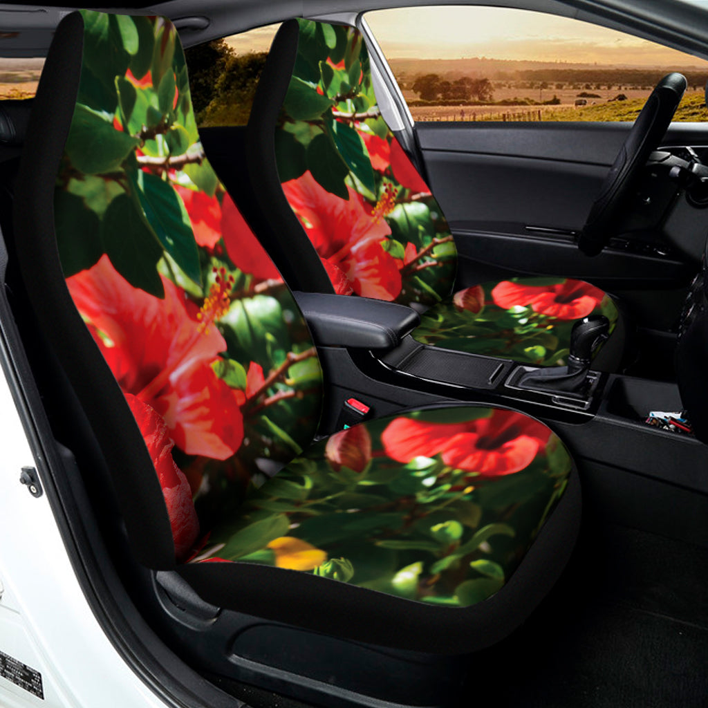 Red Hibiscus Flowers Print Universal Fit Car Seat Covers