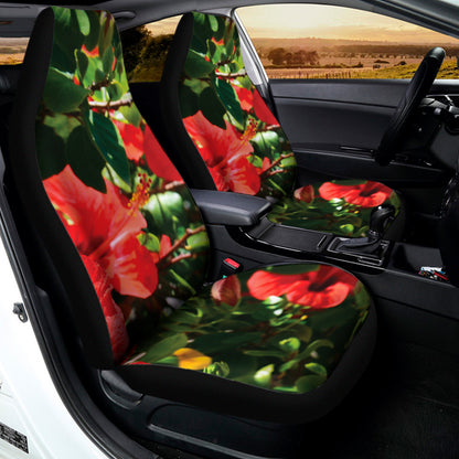 Red Hibiscus Flowers Print Universal Fit Car Seat Covers