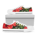 Red Hibiscus Flowers Print White Low Top Shoes
