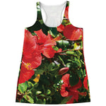 Red Hibiscus Flowers Print Women's Racerback Tank Top