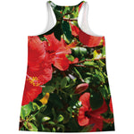 Red Hibiscus Flowers Print Women's Racerback Tank Top